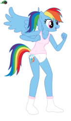Size: 2401x4119 | Tagged: safe, artist:evilfrenzy, artist:mlpcutepic, edit, rainbow dash, anthro, unguligrade anthro, g4, alternate hairstyle, breasts, diaper, diaper edit, female, high res, mare, non-baby in diaper, ponytail, solo