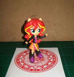 Size: 811x850 | Tagged: safe, sunset shimmer, equestria girls, g4, doll, equestria girls minis, irl, kamen rider, kamen rider wizard, magic, magic circle, photo, toy