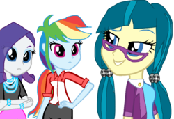 Size: 976x666 | Tagged: safe, artist:gouhlsrule, juniper montage, rainbow dash, rarity, equestria girls, g4, female, hand on hip, looking back, simple background, transparent background
