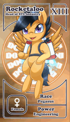 Size: 658x1152 | Tagged: safe, artist:vavacung, oc, oc only, oc:rocketaloo (crazy future), pegasus, pony, animated, female, filly, gif, jet, jetpack, pactio card, pegasus oc, rocket, solo, wings