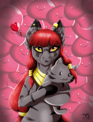 Size: 802x1058 | Tagged: safe, artist:xaneas, oc, oc only, oc:turtlelibra, zebra, fallout equestria, egyptian, fallout, female, pinkslime, red hair, slime, slime rancher, solo, tabbyslime