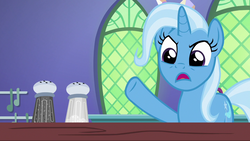 Size: 1280x720 | Tagged: safe, screencap, trixie, pony, all bottled up, g4, female, mare, pepper shaker, salt shaker, solo