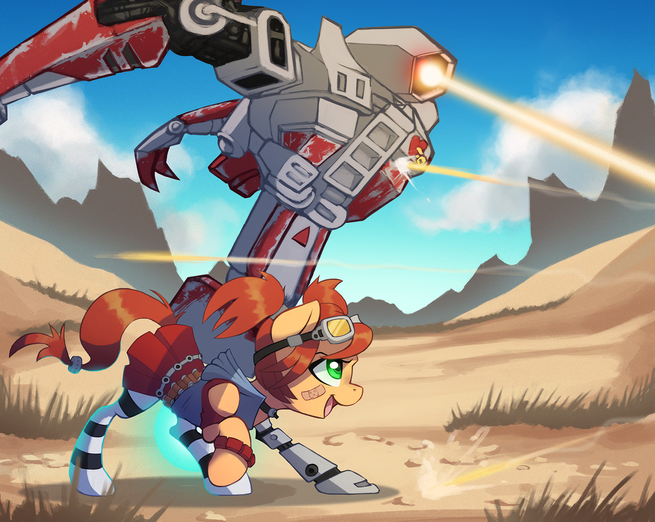 1427758 Amputee Artist Darksittich Borderlands 2 1427758 Amputee Artist Darksittich Borderlands 2 Clothes Cute Trap Duo Earth Pony Female Gaige Goggles Laser Mare