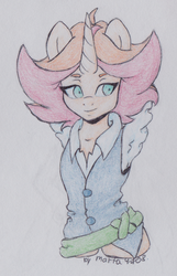 Size: 831x1291 | Tagged: safe, artist:marta4708, unicorn, anthro, amanda o'neill, anime character ponified, clothes, female, little witch academia, mare, ponified, solo, traditional art