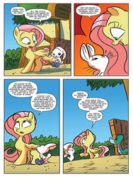 Size: 720x960 | Tagged: safe, artist:jay fosgitt, idw, angel bunny, fluttershy, rupert, pegasus, pony, rabbit, snake, fluttershy leans in, friendship is magic #54, g4, spoiler:comic, animal, bowtie, cast