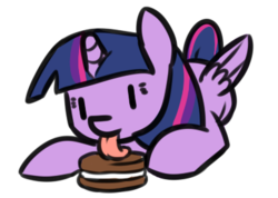 Size: 387x275 | Tagged: safe, artist:neuro, twilight sparkle, alicorn, pony, g4, female, food, licking, mare, prone, simple background, solo, tongue out, transparent background, twilight sparkle (alicorn)