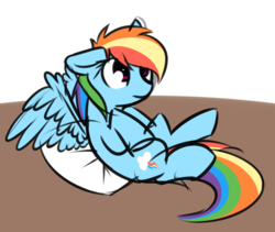 Size: 926x782 | Tagged: safe, artist:neuro, rainbow dash, pegasus, pony, g4, female, floppy ears, mare, on back, pillow, simple background, solo, transparent background