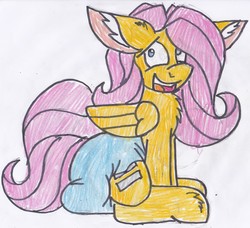 Size: 2647x2413 | Tagged: safe, artist:cuddlelamb, fluttershy, pony, g4, diaper, equal cutie mark, equalized, female, high res, i didn't listen, non-baby in diaper, simple background, solo, traditional art