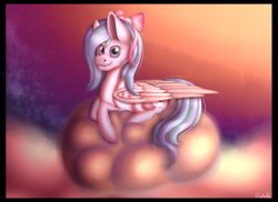 Size: 2001x1459 | Tagged: safe, artist:dubala, oc, oc only, pegasus, pony, cloud, female, mare, prone, solo