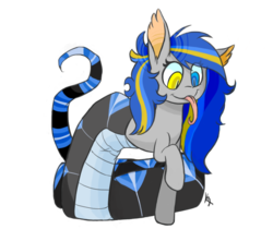 Size: 1022x860 | Tagged: safe, artist:katiex-factor, oc, oc only, lamia, original species, female, heterochromia, simple background, solo, tongue flick, tongue out, transparent background