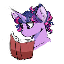 Size: 3000x3000 | Tagged: safe, artist:scarletskitty12, twilight sparkle, pony, g4, alternate hairstyle, book, female, high res, mare, reading, simple background, solo, white background