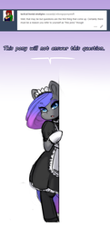 Size: 928x1920 | Tagged: safe, artist:darkestmbongo, oc, oc only, oc:d.d, anthro, unguligrade anthro, anthro oc, arm hooves, clothes, dialogue, eyeshadow, female, lidded eyes, looking at you, maid, makeup, mare, solo, tumblr