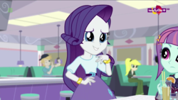 Size: 1920x1080 | Tagged: safe, screencap, rarity, sunny flare, equestria girls, equestria girls specials, g4, my little pony equestria girls: dance magic, background human, diner, selfie, teletoon