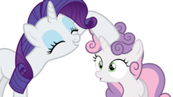 Size: 5760x3240 | Tagged: safe, artist:timeymarey007, rarity, sweetie belle, pony, unicorn, forever filly, g4, .svg available, :o, absurd resolution, eyes closed, female, filly, mare, noogie, open mouth, simple background, smiling, transparent background, vector