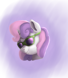Size: 700x792 | Tagged: safe, artist:vanillaghosties, sweetie belle, pony, unicorn, g4, female, filly, smiling, solo, sunglasses