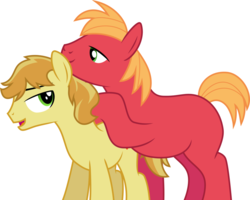 Size: 937x751 | Tagged: safe, artist:jeatz-axl, big macintosh, braeburn, earth pony, pony, g4, applecest, duo, gay, incest, male, missing cutie mark, ship:braemac, shipping, simple background, stallion, white background