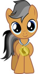 Size: 1401x2724 | Tagged: safe, artist:punzil504, quibble pants, earth pony, pony, g4, colt, colt quibble pants, looking at you, male, medal, simple background, smiling, solo, transparent background, vector, younger