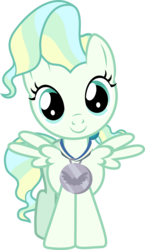 Size: 1460x2517 | Tagged: safe, artist:punzil504, vapor trail, pegasus, pony, g4, female, filly, filly vapor trail, looking at you, medal, show accurate, simple background, smiling, solo, transparent background, vector