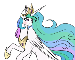 Size: 4000x3200 | Tagged: safe, artist:jewelmusic, artist:minelvi, princess celestia, alicorn, pony, g4, blushing, collaboration, female, mare, simple background, solo, transparent background, windswept mane