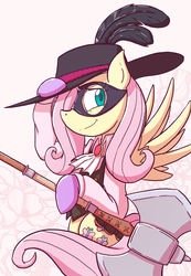 Size: 1332x1920 | Tagged: safe, artist:zanefir-dran, fluttershy, pegasus, pony, g4, axe, clothes, cosplay, costume, crossover, female, haru okumura, hat, mare, mask, noir, persona, persona 5, phantom thief, solo, video game crossover, weapon
