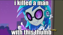 Size: 1920x1080 | Tagged: safe, edit, edited screencap, screencap, dj pon-3, vinyl scratch, equestria girls, g4, my little pony equestria girls: rainbow rocks, discovery family, discovery family logo, female, glasses, image macro, meme, ratatouille, smiling, solo, thumbs up