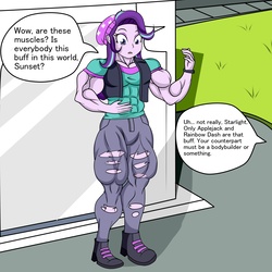 Size: 2048x2048 | Tagged: safe, artist:nokozeze, starlight glimmer, equestria girls, equestria girls specials, g4, my little pony equestria girls: mirror magic, abs, biceps, clothes, female, high res, implied sunset shimmer, jeans, muscles, muscular female, pants, portal, ripped jeans, solo, starlight lifter, thunder thighs, torn clothes