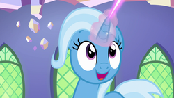 Size: 1920x1080 | Tagged: safe, screencap, trixie, pony, unicorn, all bottled up, g4, cute, diatrixes, female, glowing horn, horn, magic, mare, open mouth, smiling, solo