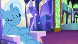 Size: 1920x1080 | Tagged: safe, screencap, trixie, pony, all bottled up, g4, female, mare, sitting, smug, solo