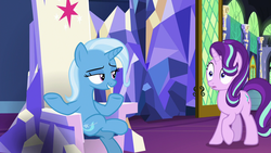 Size: 1920x1080 | Tagged: safe, screencap, starlight glimmer, trixie, pony, all bottled up, g4, duo, twilight's castle