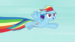 Size: 1920x1080 | Tagged: safe, screencap, rainbow dash, pegasus, pony, all bottled up, g4, >:d, best friends until the end of time, cute, dashabetes, female, flying, happy, mare, open mouth, smiling, smirk, solo