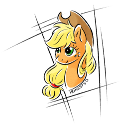 Size: 1287x1324 | Tagged: safe, artist:ruushiicz, applejack, earth pony, pony, g4, bust, colored sketch, cowboy hat, female, freckles, hat, mare, smiling, solo, stetson