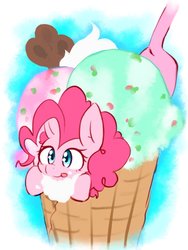 Size: 768x1024 | Tagged: safe, artist:akainu_pony, pinkie pie, earth pony, pony, g4, cute, diapinkes, female, food, ice cream, ice cream cone, micro, neapolitan, solo, tongue out