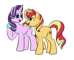 Size: 4147x3367 | Tagged: safe, artist:catlover1672, starlight glimmer, sunset shimmer, pony, unicorn, equestria girls, equestria girls specials, g4, mirror magic, female, food, high res, ice cream, lesbian, ship:shimmerglimmer, shipping, simple background, white background