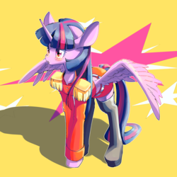 Size: 2000x2000 | Tagged: safe, artist:unousaya, twilight sparkle, alicorn, pony, g4, clothes, epaulettes, female, high res, mare, solo, spread wings, twilight sparkle (alicorn), uniform, wings