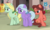 Size: 298x177 | Tagged: safe, screencap, dear darling, fond feather, swoon song, earth pony, pegasus, pony, unicorn, hard to say anything, bimbettes, cropped, female, trio, trio female