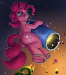 Size: 1200x1371 | Tagged: safe, artist:vittorionobile, pinkie pie, earth pony, pony, g4, female, mare, party cannon, smiling, solo