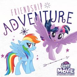 Size: 1200x1200 | Tagged: safe, rainbow dash, twilight sparkle, alicorn, pony, g4, my little pony: the movie, official, floppy ears, friendship adventure, my little pony logo, twilight sparkle (alicorn)