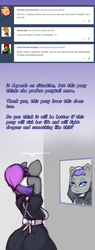 Size: 730x1920 | Tagged: safe, artist:darkestmbongo, oc, oc only, oc:d.d, earth pony, anthro, anthro oc, clothes, dialogue, female, lidded eyes, maid, mare, mirror, reflection, solo, tumblr