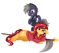 Size: 2957x2682 | Tagged: safe, artist:pridark, oc, oc only, oc:beat, oc:star seeker, earth pony, pony, clothes, draw me like one of your french girls, female, high res, hoodie, lip bite, male, mare, meme, scythe, simple background, stallion, sunglasses, transparent background, unamused