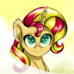 Size: 900x900 | Tagged: safe, artist:tlo-arts, sunset shimmer, pony, unicorn, g4, colored pupils, female, smiling, solo