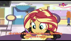 Size: 1024x600 | Tagged: safe, screencap, golden hazel, sunset shimmer, equestria girls, equestria girls specials, g4, my little pony equestria girls: mirror magic, background human, cute, journal, low quality, shimmerbetes, smiling, teletoon