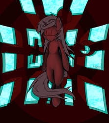 Size: 1000x1125 | Tagged: dead source, safe, artist:cheshiresdesires, lyra heartstrings, pony, unicorn, g4, abstract background, eyes closed, female, limited palette, solo