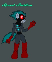 Size: 1344x1608 | Tagged: safe, artist:brony96, oc, oc only, oc:speed stallion, earth pony, anthro, clothes, costume, femboy, gray background, male, ms paint, power ponies oc, simple background, solo, superhero