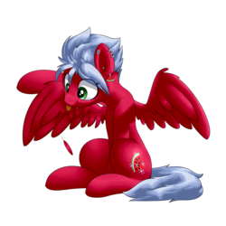 Size: 2000x2000 | Tagged: safe, artist:victoreach, oc, oc only, oc:melon frost, pegasus, pony, 2018 community collab, commission, ear piercing, earring, high res, jewelry, piercing, preening, simple background, sitting, solo, spread wings, tongue out, transparent background, wings