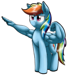 Size: 1600x1725 | Tagged: safe, artist:otakuap, edit, rainbow dash, pegasus, pony, g4, abomination, ear fluff, female, flexing, frown, hand, lidded eyes, mare, muscles, pose, serious, serious face, simple background, solo, suddenly hands, transparent background, wat, wing arms