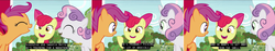 Size: 5780x1088 | Tagged: safe, screencap, apple bloom, scootaloo, sweetie belle, earth pony, pony, g4, hard to say anything, closed captioning, cutie mark crusaders, high res, screencap comic