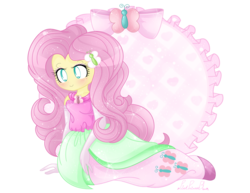 Size: 1280x989 | Tagged: safe, artist:pinkprincessblossom, fluttershy, equestria girls, g4, alternate universe, blushing, clothes, cute, dress, evening gloves, female, gloves, long gloves, simple background, smiling, solo, transparent background