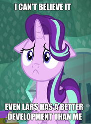 Size: 792x1080 | Tagged: safe, edit, edited screencap, screencap, starlight glimmer, pony, unicorn, g4, the crystalling, :<, cropped, drama, female, floppy ears, image macro, lars barriga, mare, meme, op is a duck, op is trying to start shit, op is trying to start shit so badly that it's kinda funny, sadlight glimmer, solo, starlight drama, steven universe, steven universe drama
