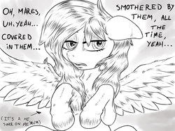 Size: 2000x1500 | Tagged: safe, artist:b-i-r, oc, oc only, oc:little love, pegasus, pony, dialogue, lies, male, solo, spread wings, stallion, trap, wings