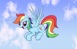 Size: 1866x1186 | Tagged: safe, artist:infrayellow, rainbow dash, pony, g4, female, flying, sky, solo